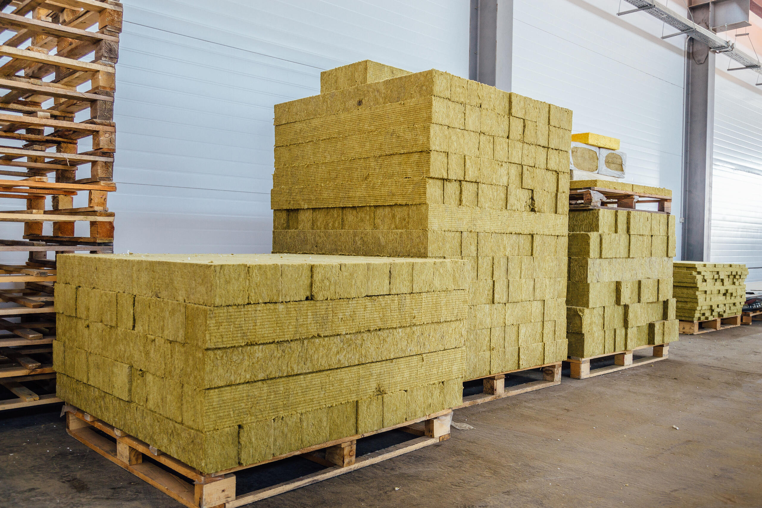 Thermal insulation hemp fiber stacked in a warehouse